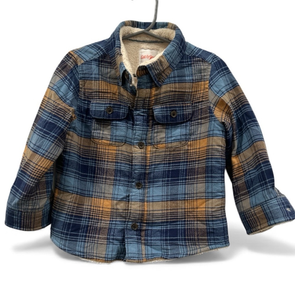 Cat & Jack Blue and Tan Plaid Button Down Shirt